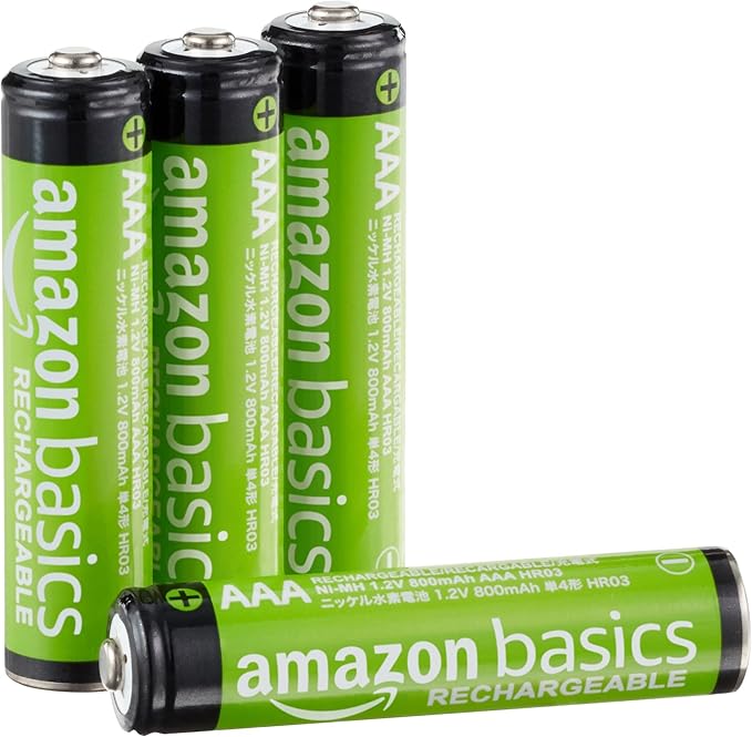 Amazon Basics 4er-Pack wiederaufladbare AAA-NiMH-Leistungsbatterien, 800 mAh, 1,2 V, bis zu 1000x wiederaufladbar, vorgeladen