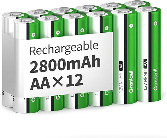 ZHUHAI TOP BATTERY CO.,LTD ZHUHAI TOP BATTERY Granicell Akku AA 2800 mAh NiMH wiederaufladbar, 12er Pack, 1500 Zyklen, hohe Kapazität, 1.2V