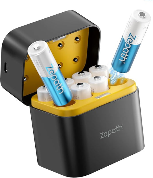 BATZONE Wiederaufladbare Lithium AA Akkus 8er-Pack mit Ladegerät 2024, 3000mWh, 1.5V, Typ-C, LED-Anzeige