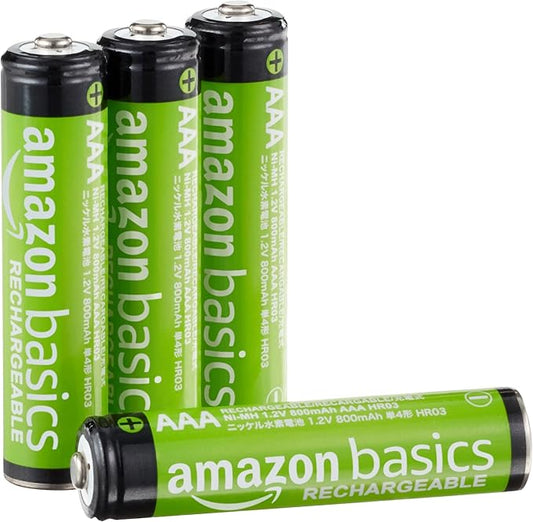 Amazon Basics 4er-Pack wiederaufladbare AAA-NiMH-Leistungsbatterien, 800 mAh, 1,2 V, bis zu 1000x wiederaufladbar, vorgeladen