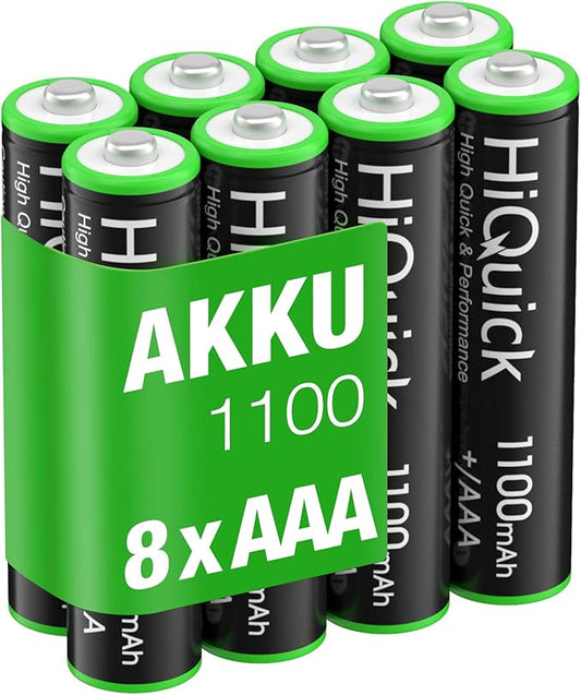 HiQuick Micro AAA Akku 8er Set, 1100mAh wiederaufladbare Ni-MH Batterien mit geringer Selbstentladung, 1.2V, 2020